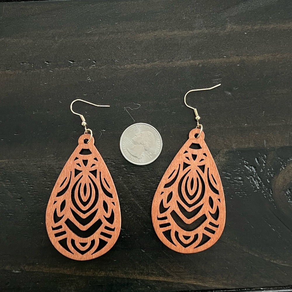 Elegant Wooden Teardrop Earrings